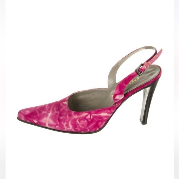 Prada Vintage Pink Suede Tie-Dye Pointed Slingback Pumps size 37.5 - Picture 8 of 11